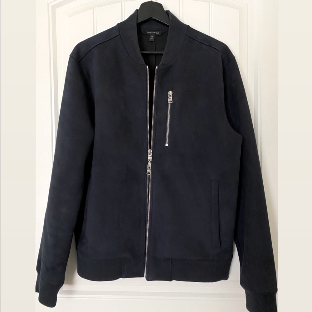 Navy Faux Suede Bomber Jacket